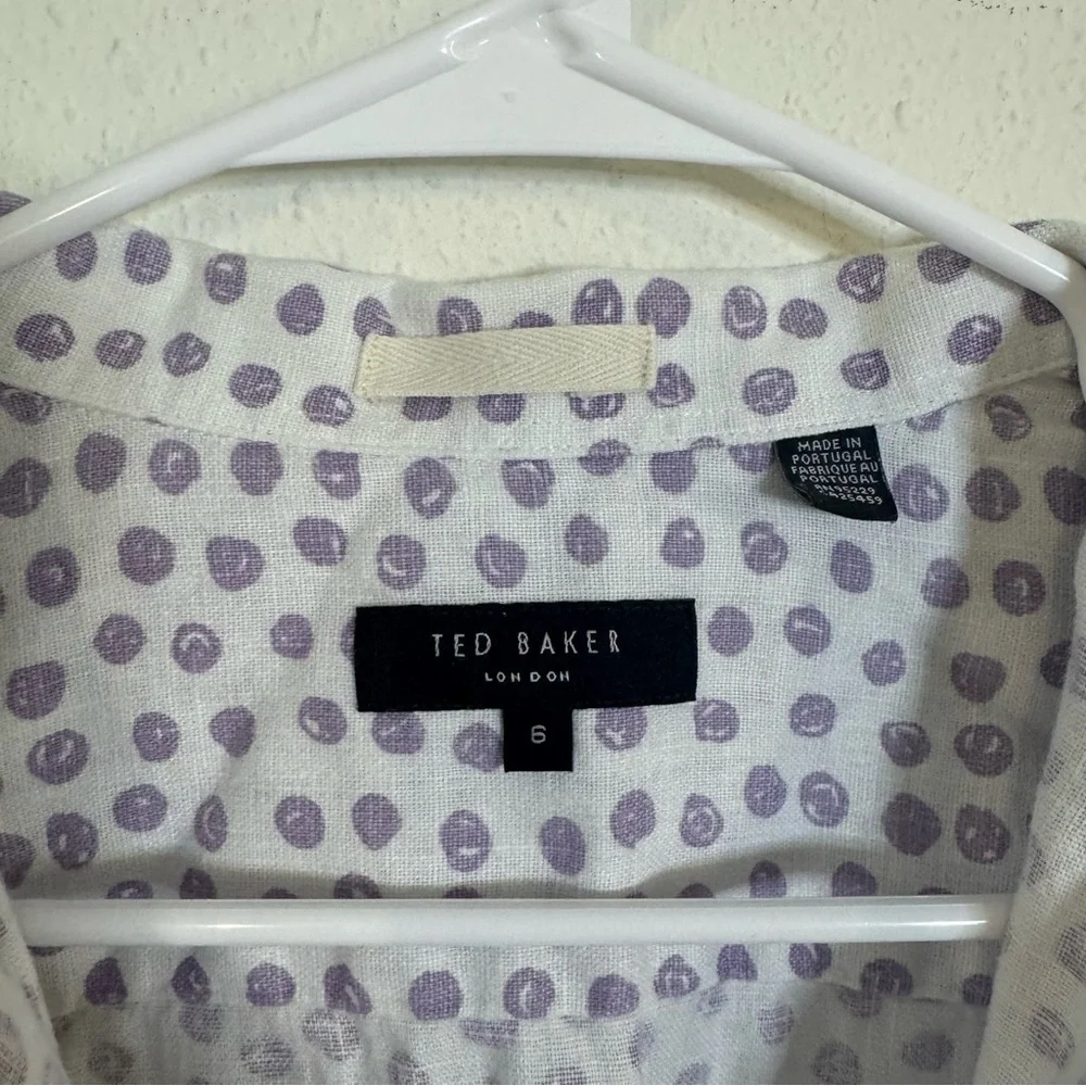 Ted Baker White and Gray linen Polka Dot button down Shirt